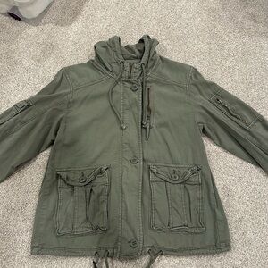 American Eagle, Army Colored, Hooded Zip-Up Cargo Jacket